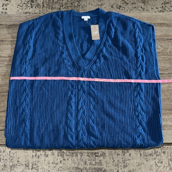 J.JILL V-NECK CABLE VEST PEACOCK BLUE - Picture 11 of 14